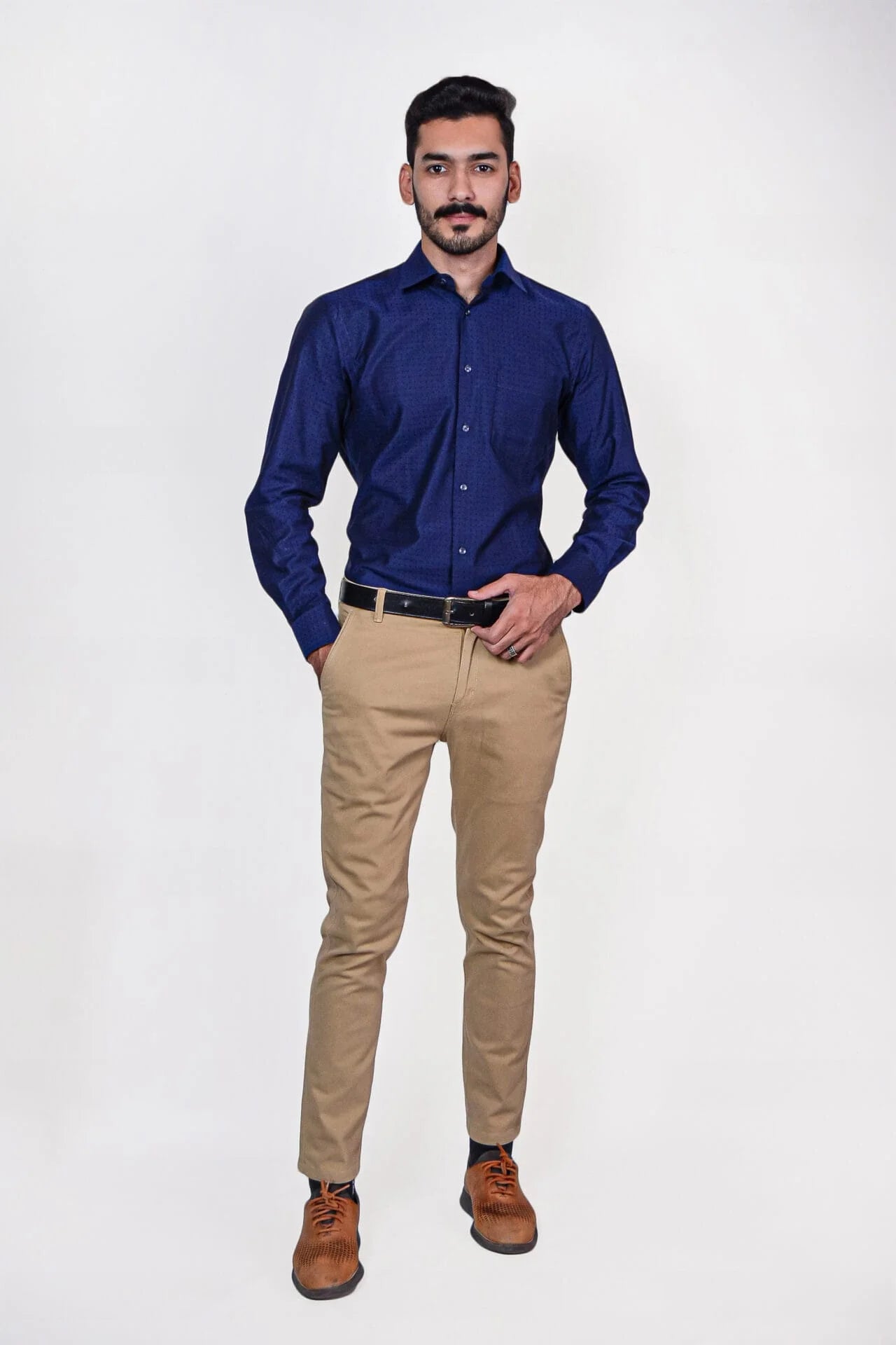 Firdous Premium Men's Formal Shirt – Dark Blue – Cotton